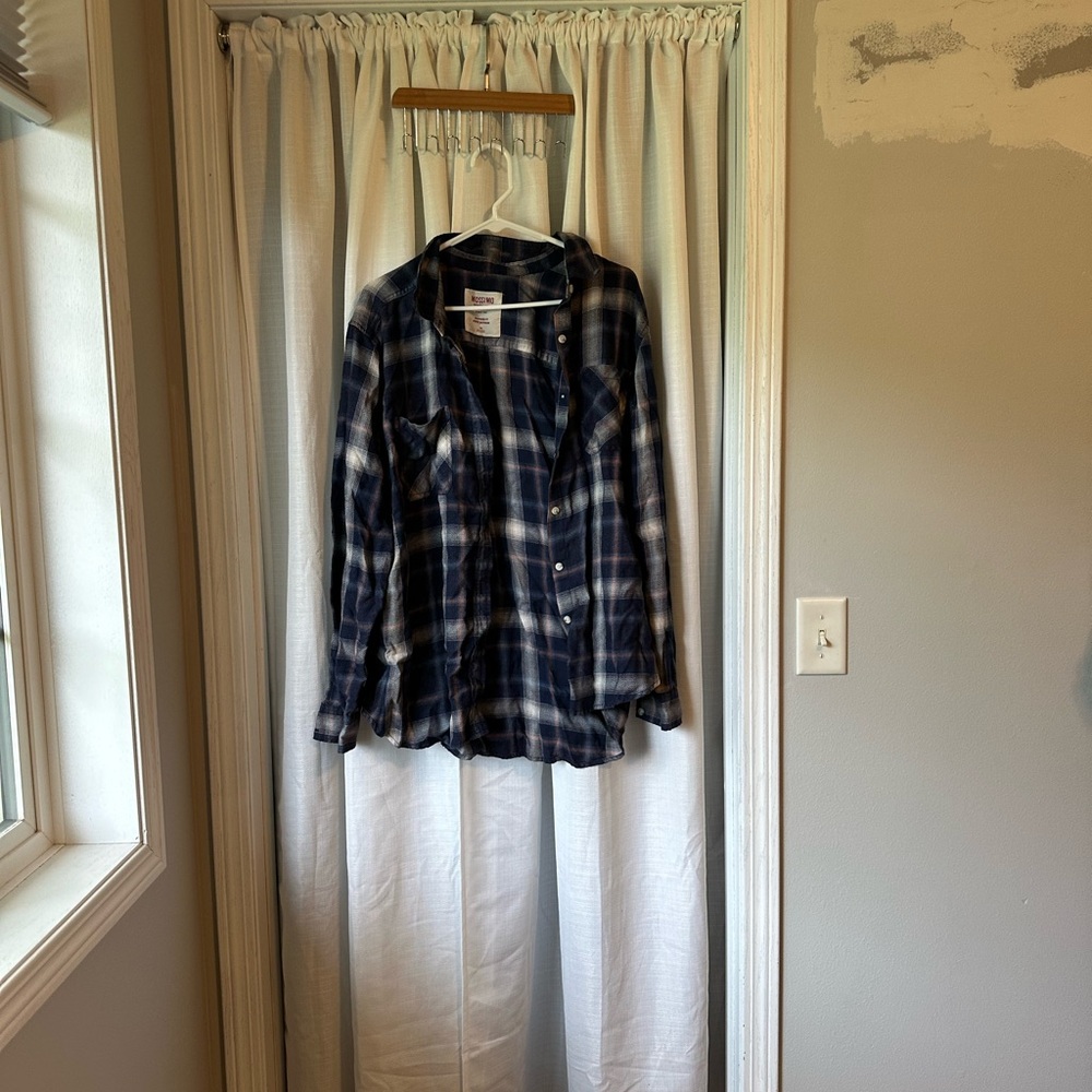 Mossimo Supply Co. Navy and White Plaid Shirt